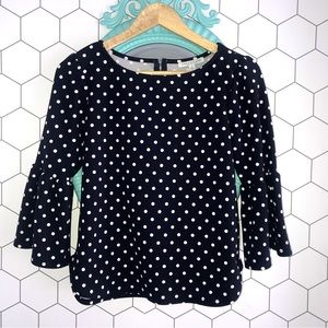 GREEN ENVELOPE Los Angeles Polka Dot Print Ruffle & Frills Flared Sleeve Blouse